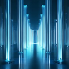 Fototapeta premium Illuminated Glass Pillars Corridor Modern Architecture Design