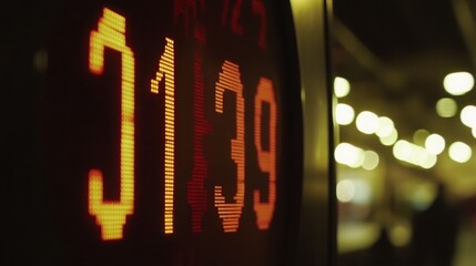 Digital Ticker Board with Changing Numbers in Low Light