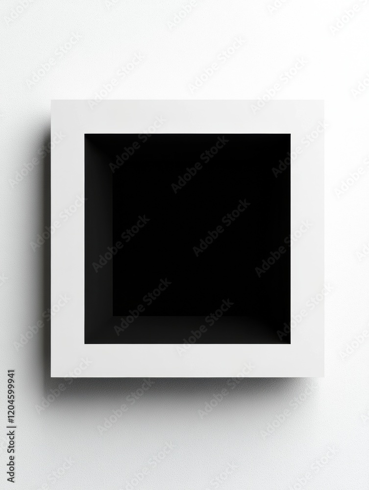 Poster minimalistic wall frame showcasing a deep black void against a white background for artistic and des