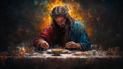 Maundy Thursday Last Supper with Jesus: Biblical Watercolor Illustration