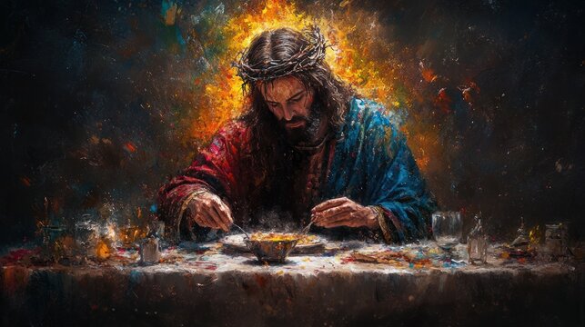 Maundy Thursday Last Supper with Jesus: Biblical Watercolor Illustration