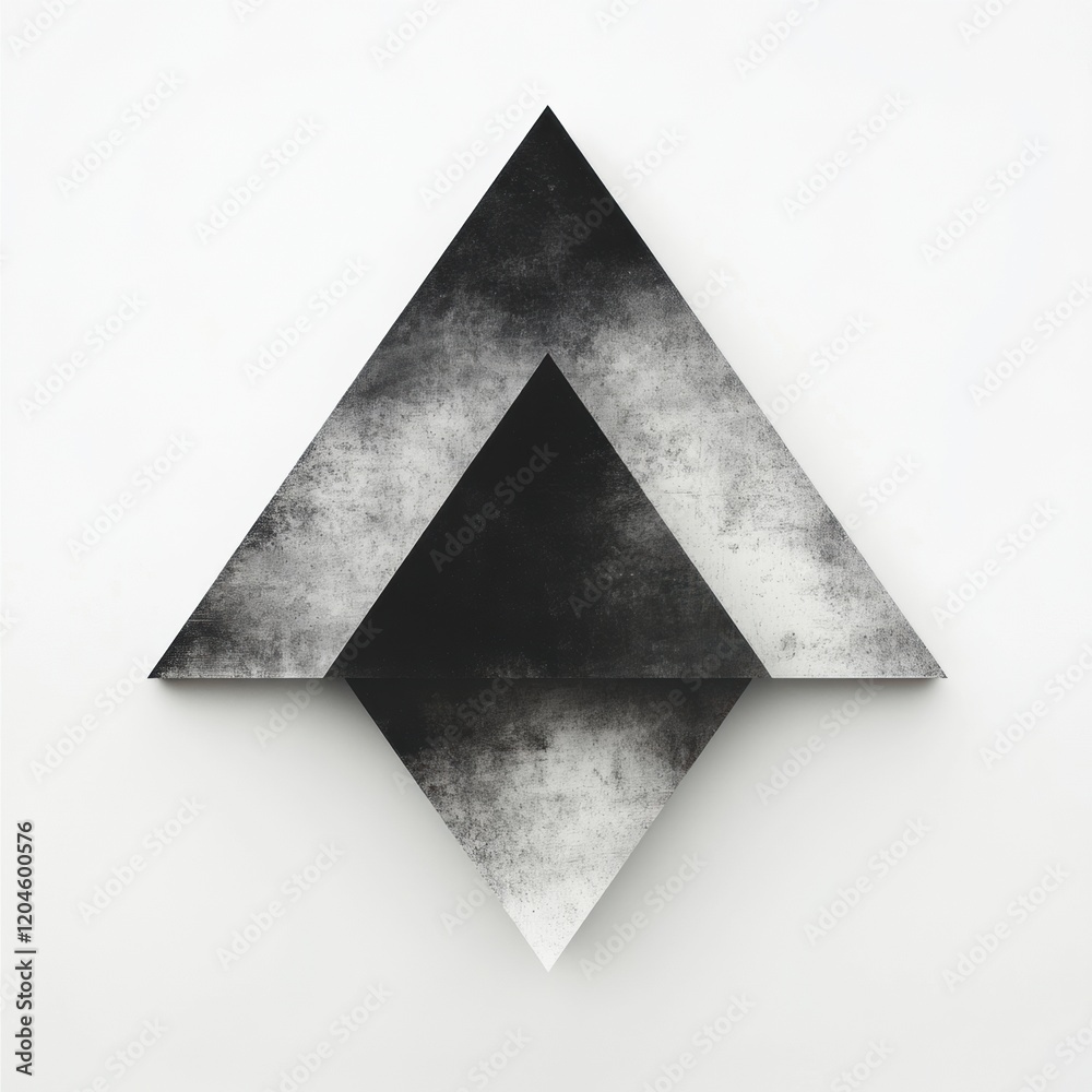Aufkleber abstract geometric artwork displayed on a white wall showcasing contrasting black and gray tones. ge