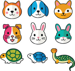 Set of 9 outline icons related to pet friendly vector illustration white background