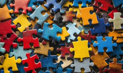 Colorful Jigsaw Puzzle Pieces Close Up Abstract Background