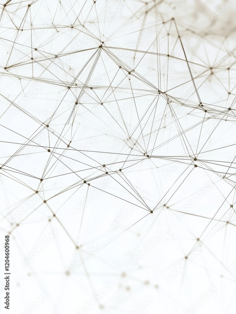 Poster Intricate network of lines and nodes spanning a white background creating a geometric pattern in digital art. Generative AI