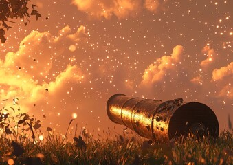 An old war cannon from 1860 is depicted in a dreamlike setting with ethereal landscapes, effectively blending historical elements with imaginative visuals to create a one-of-a-kind experience.