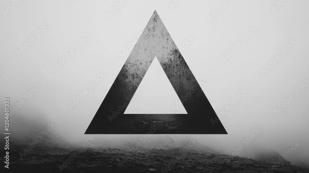 Aufkleber abstract black triangle symbol featured against a misty landscape background in grayscale shades and