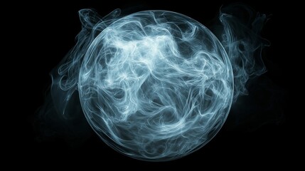 Swirling smoke sphere floating in a dark void with glowing edges