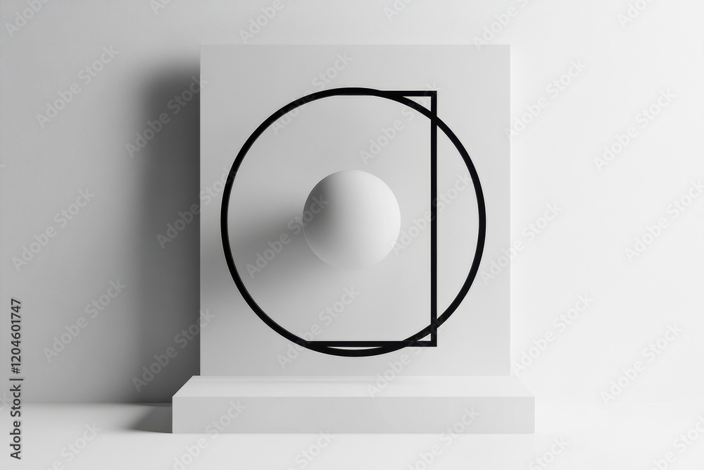 Aufkleber Geometric shapes create a minimalist design in a well lit contemporary space. Generative AI