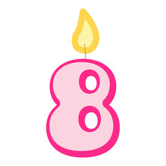 シンプルでかわいいピンクの数字8のバースデーキャンドルセット