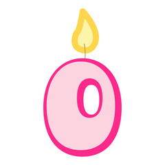 シンプルでかわいいピンクの数字0のバースデーキャンドルセット