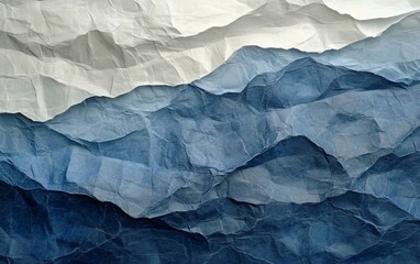 Fototapeta premium Abstract Crumpled Paper Texture Background Blue and White Mountains