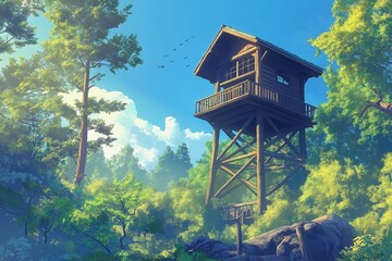 Forest Lookout Tower: Solitary Sentinel in Untouched Wilderness