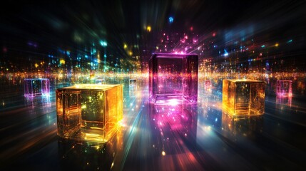 Fototapeta premium Futuristic Cityscape with Glowing Glass Cubes