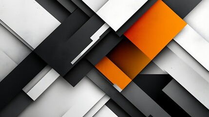 Abstract Geometric Design With Orange Black And White Shapes