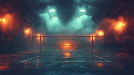 Night Badminton Court: Moody Ambiance in an Abandoned Warehouse
