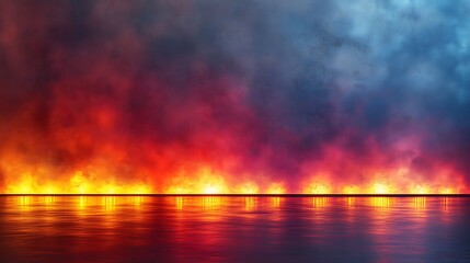 Fiery Horizon Reflecting In Calm Water