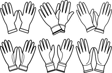Set of Black Line Art of a hand in glove - Vector Illustration