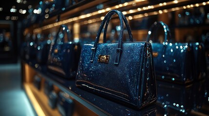 Luxury Handbags Display: A Showcase of Exquisite Blue Glitter Bags