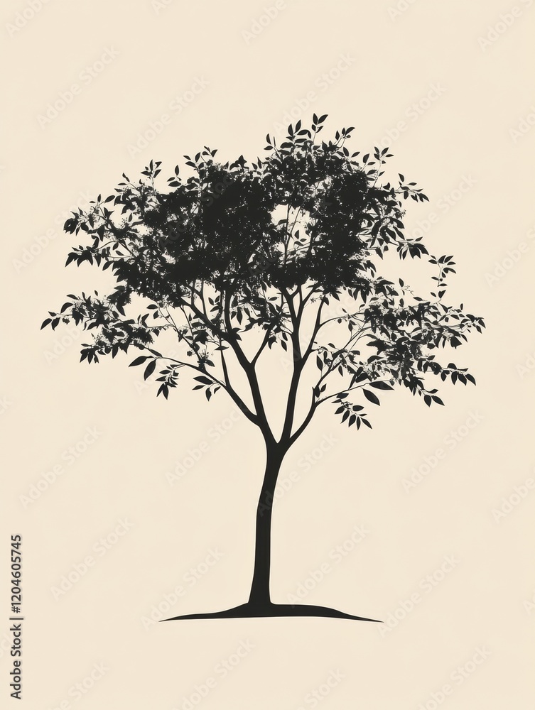 Poster Silhouette of a tree with intricate leaf patterns set against a plain background during daylight hours. Generative AI