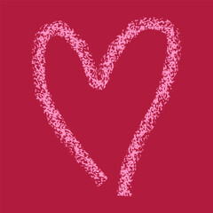 Valentine's Day heart made with a dry, rough-textured brush. Pink, uneven strokes resemble a coarse, bristly brush. Expressive card or banner design