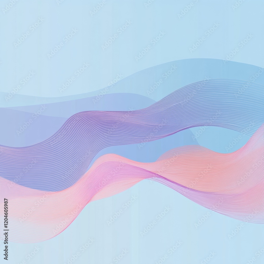 Poster Abstract wave patterns in soft pastel colors on a serene background. Generative AI