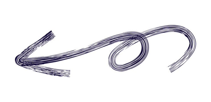 Hand drawn simple arrow drawn with wax crayon, chalk or charcoal. Uneven dry texture for underlining highlighting. Pencil drawn lines, strikethrough, grungy vector isolated on white
