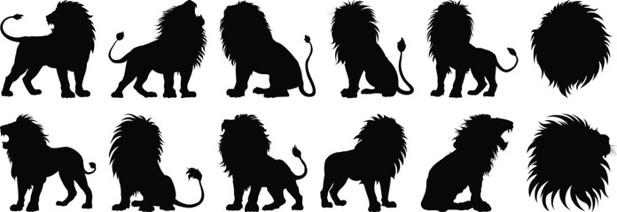 Lion silhouette set vector design big pack of animal illustration and icon
