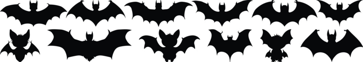 Bat silhouette set vector design big pack of animal illustration and icon