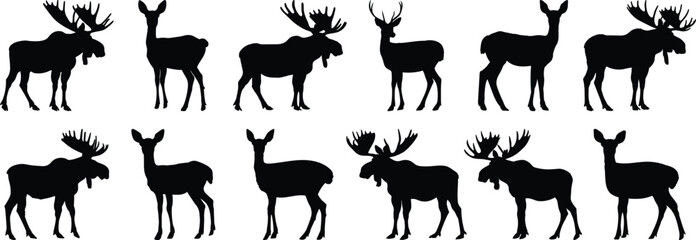 Deer silhouette set vector design big pack of moose illustration and icon