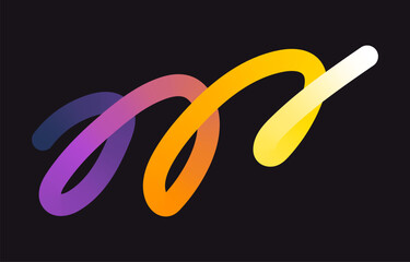 Neon Color Gradient squiggle lines. Scribble stripe with wavy elements. Abstract organic dynamic colorful Shapes on dark background.