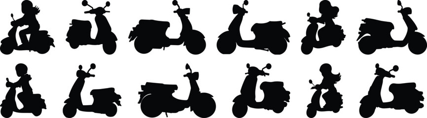 Scooter silhouette set vector design big pack of motorcycle illustration and icon