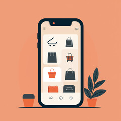 Shopping app interface displayed on smartphone with plant background