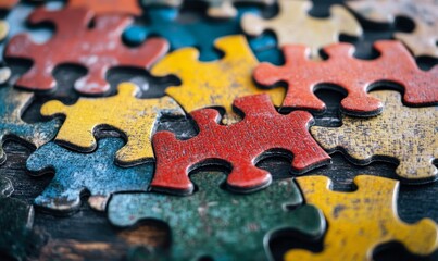 Colorful Wooden Jigsaw Puzzle Pieces Closeup