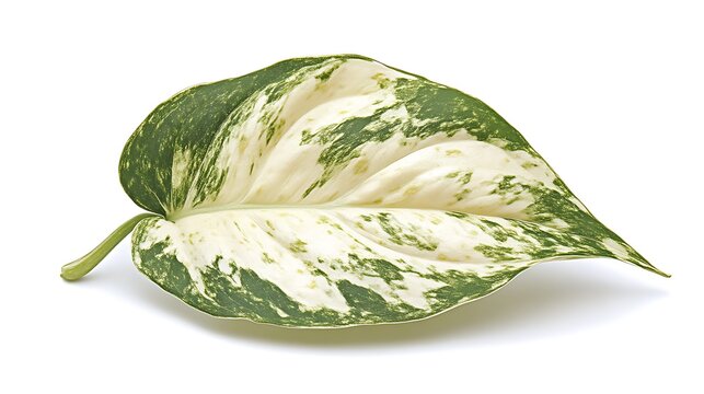 Single variegated philodendron leaf isolated on white