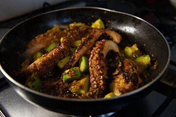Grilled Octopus Tentacles in a Pan
