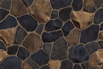 Fototapeta premium Irregular Brown and Black Stone Wall Texture Seamless Pattern