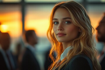 Corporate Professionals Networking and Laughing at Modern Business Event