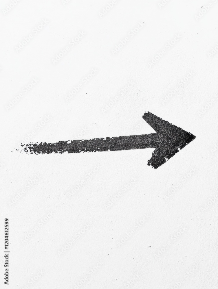 Fototapete bold black arrow painted on a white wall pointing right with a textured finish for artistic expressi