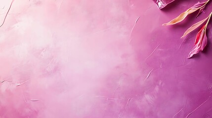 A soft pink background with gentle textures, accented by delicate leaves, creating a serene and elegant atmosphere.