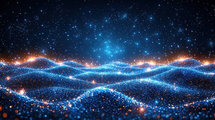 Sparkling Blue and Orange Glitter Waves Abstract Background Texture