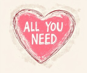 A flat-lay composition featuring a heartfelt message reading "All you need is love," accompanied by hand-drawn heart illustrations.