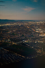 Obraz premium Aerial Dublin cityscape from an airplane landing at Dublin Airport in Ireland