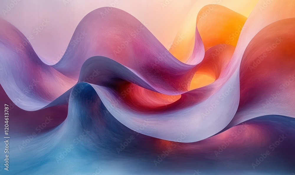 Poster Surreal Abstract Composition of Overlapping Blue and Purple Rings with Soft Ambient Lighting in Minimalist Style