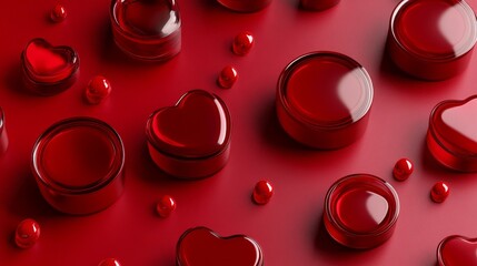 A beautiful Valentine's Day setting decorated with gift boxes tied with ribbons and framed by charming red hearts, perfect for showing love and celebrating.