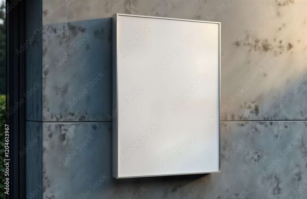 Aufkleber blank shop sign mockup mounted on textured concrete wall. empty sign area ready for branding. modern