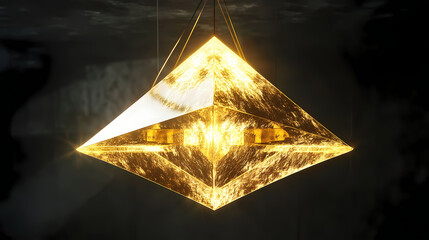Ceiling lamp with geometric shape in the art deco style. Golden Pyramid. Illustration