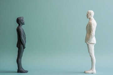 Obraz premium Contrasting Figures Black and White Statues Facing Each Other