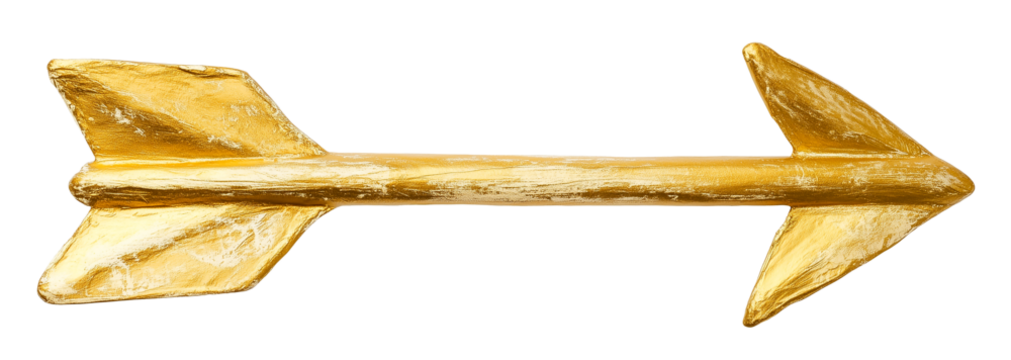 Decorative wooden arrow painted with gold paint isolated on transparent background - Powered by Adobe