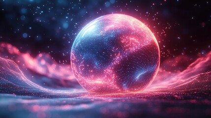 Fototapeta premium Futuristic Abstract Design Glowing Sphere Cybernetic Technology Investing in NFT Metaverse Digital Space